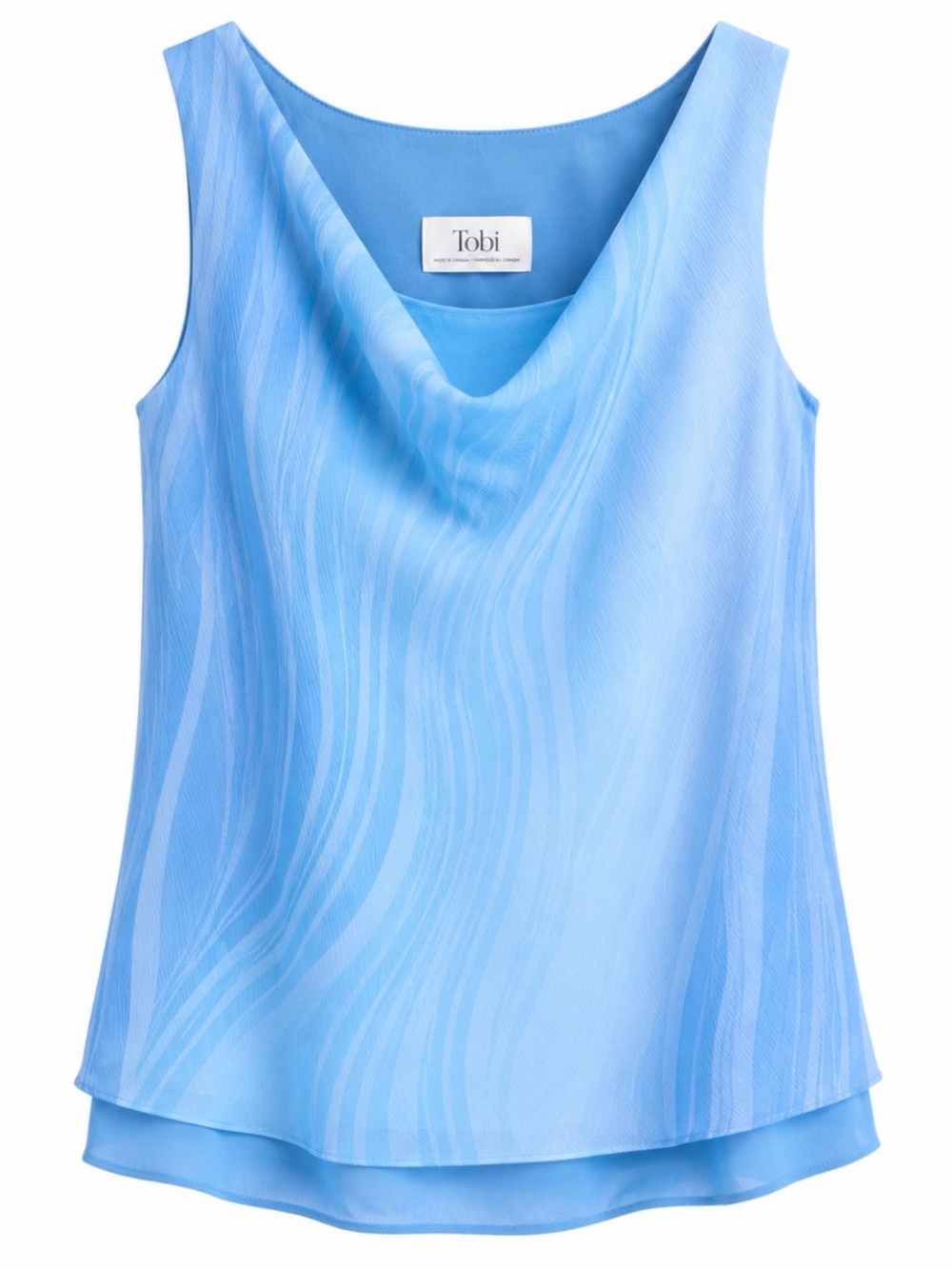 Tobi Sky Blue Chiffon Blouse | Size 15/16 | Made in Canada | Cowl Neck